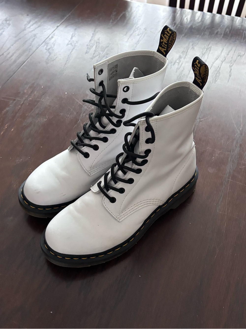 Dr. Martens White Leather 8-Eye Lace-Up Boots with Black Laces